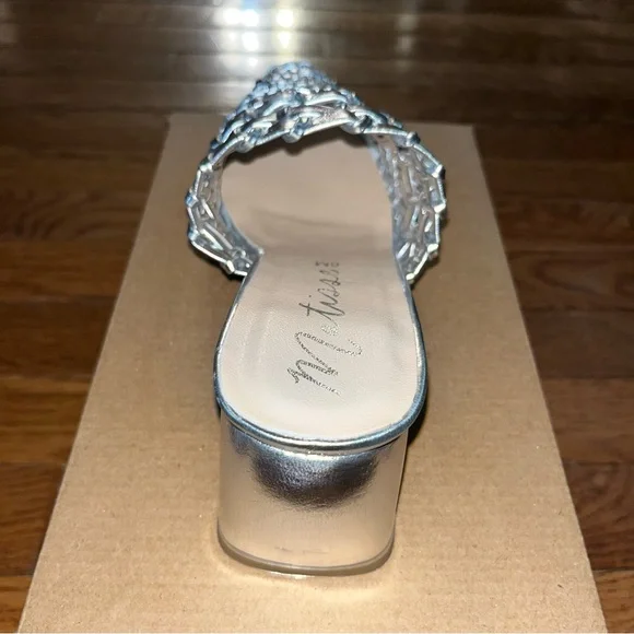 Matisse Lexie Heeled Mules Silver Metallic Leather Women’s Size 6 Woven Style - Picture 7 of 10